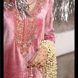 GENERATION Y Pink Velvet Dress with Gold Detailing